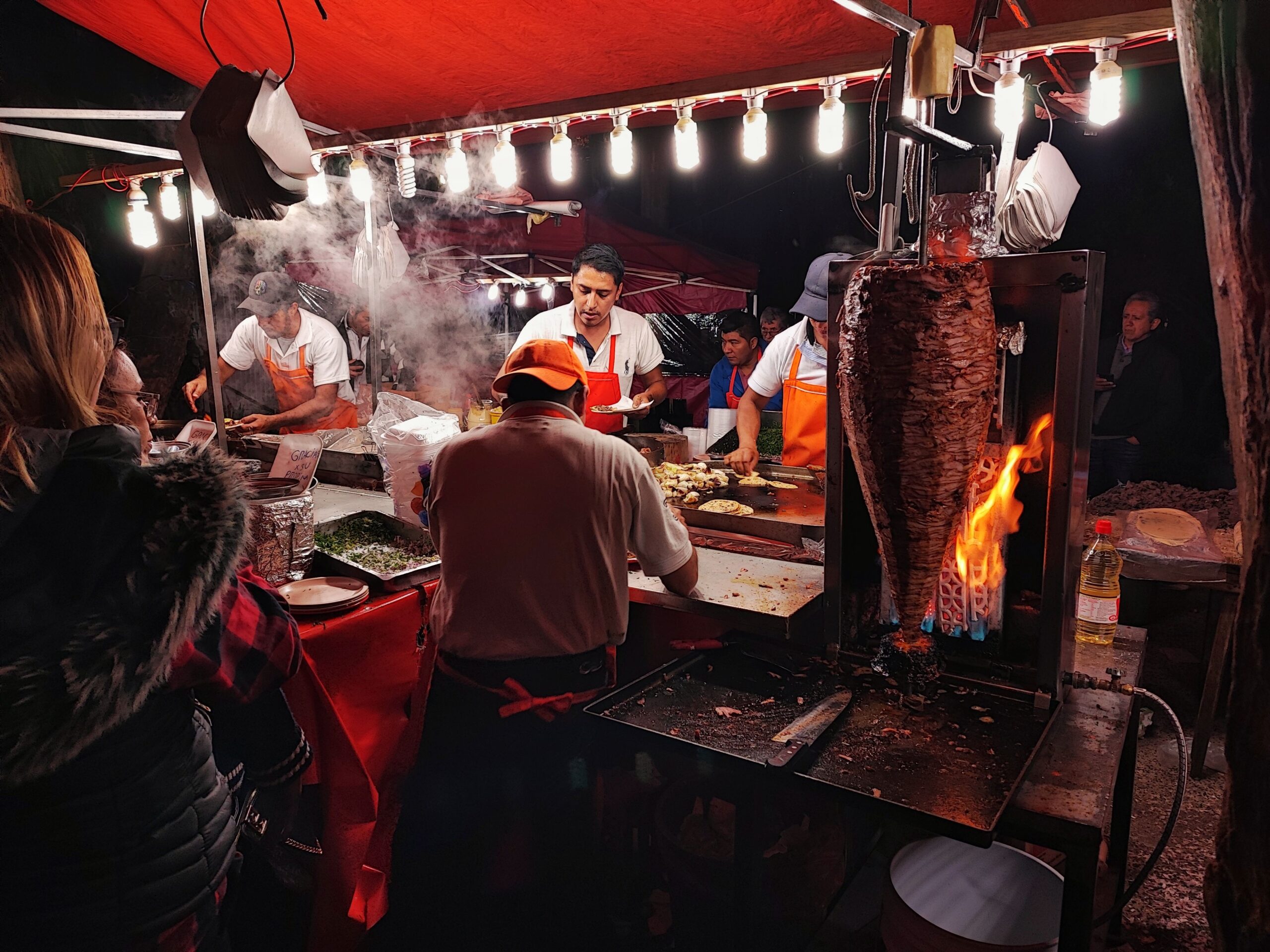 Mexico City street taco stand night