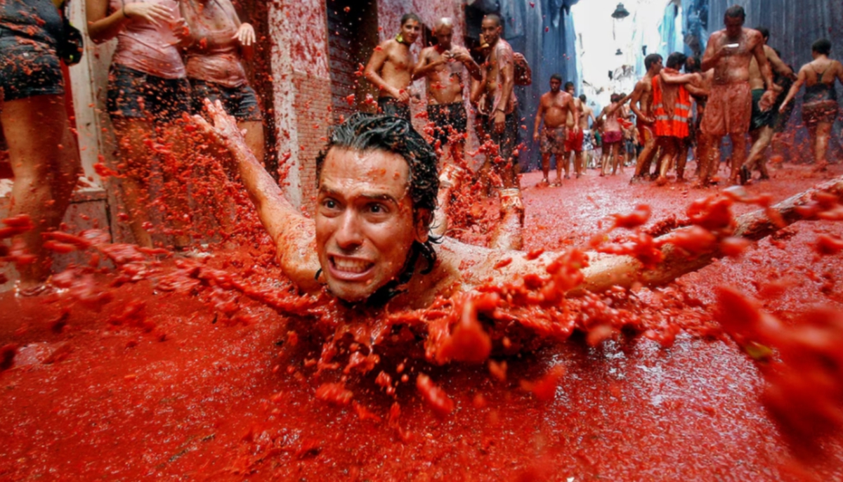 La Tomatina tomato fight crowd Bunol