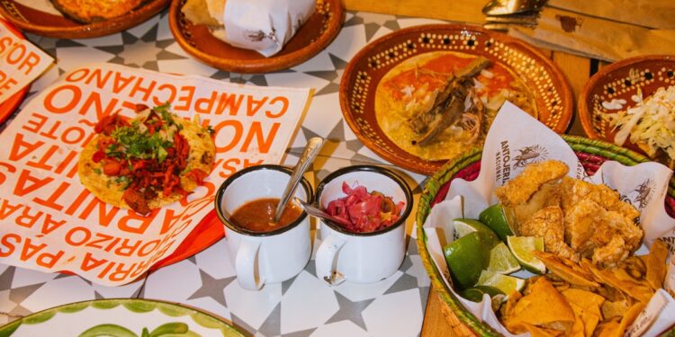 Overhead spread of traditional Mexico City Street food