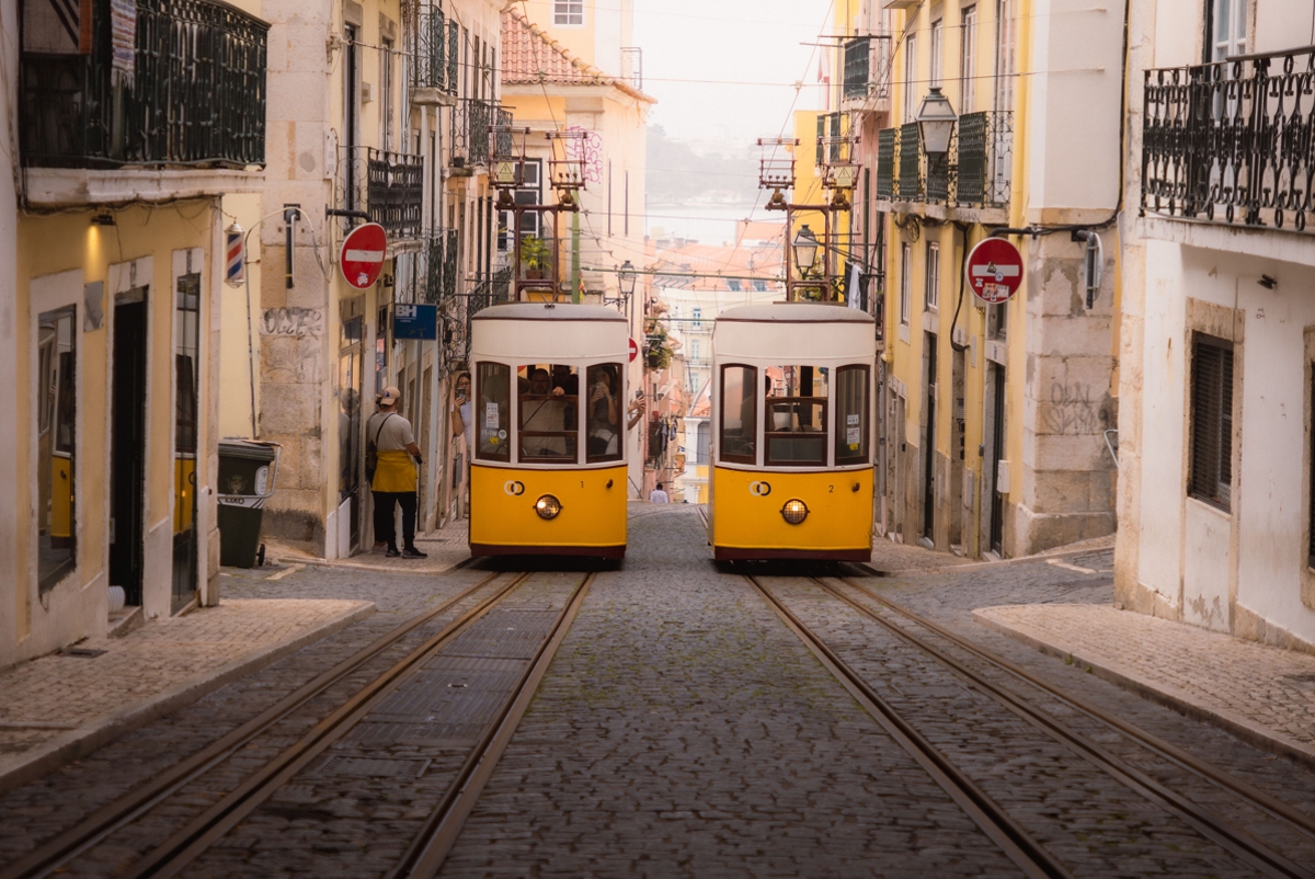 Lisbon tram 28 Alfama narrow street