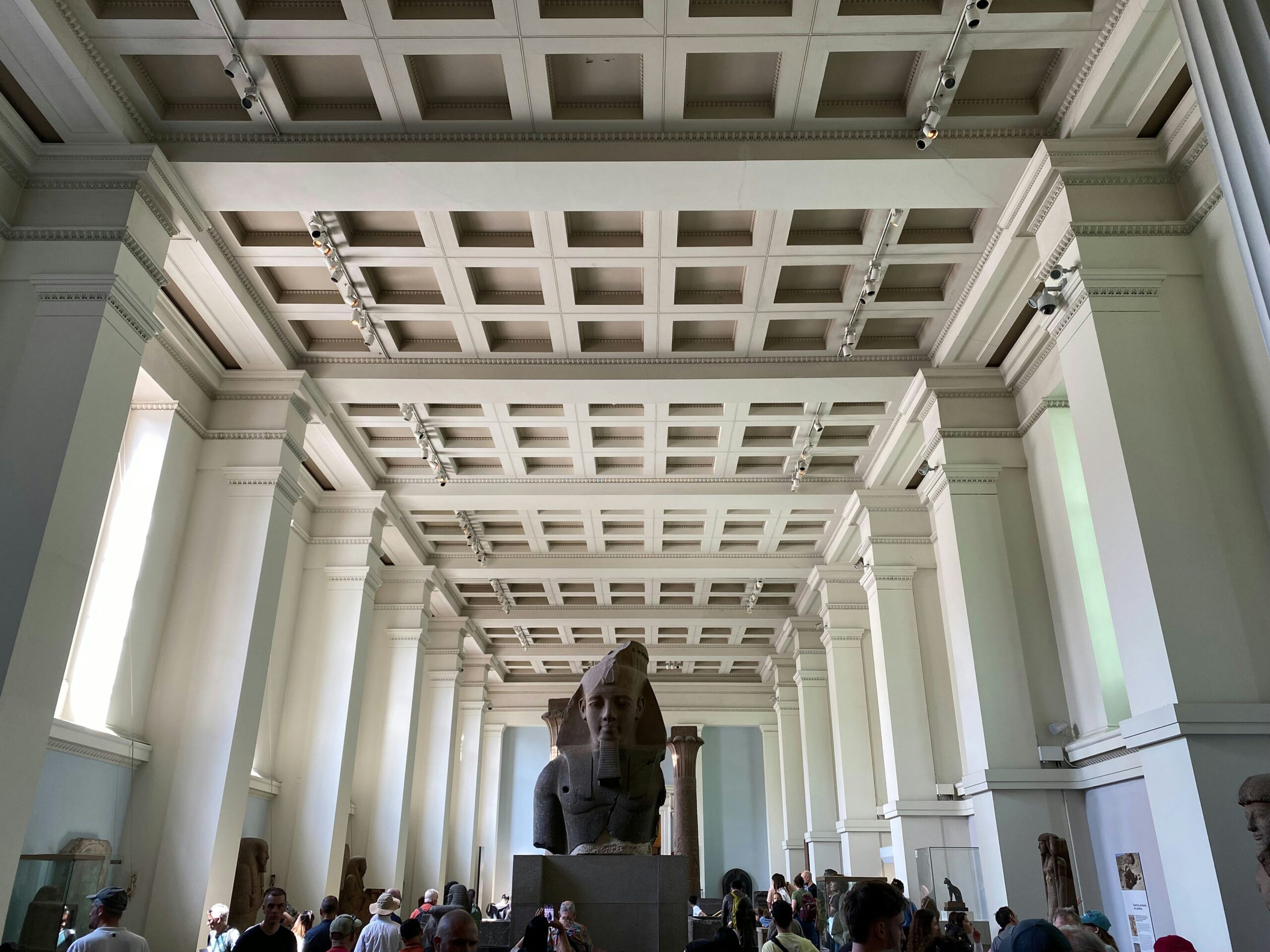tall statue in the main gallery of the Grand Egyptian Museum