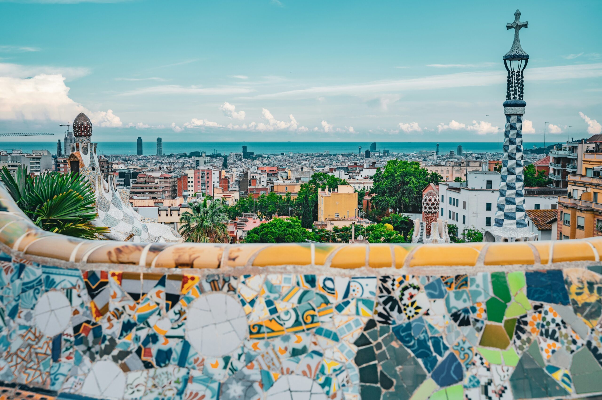 Rooftop pool and skyline view at a hotel in Barcelona