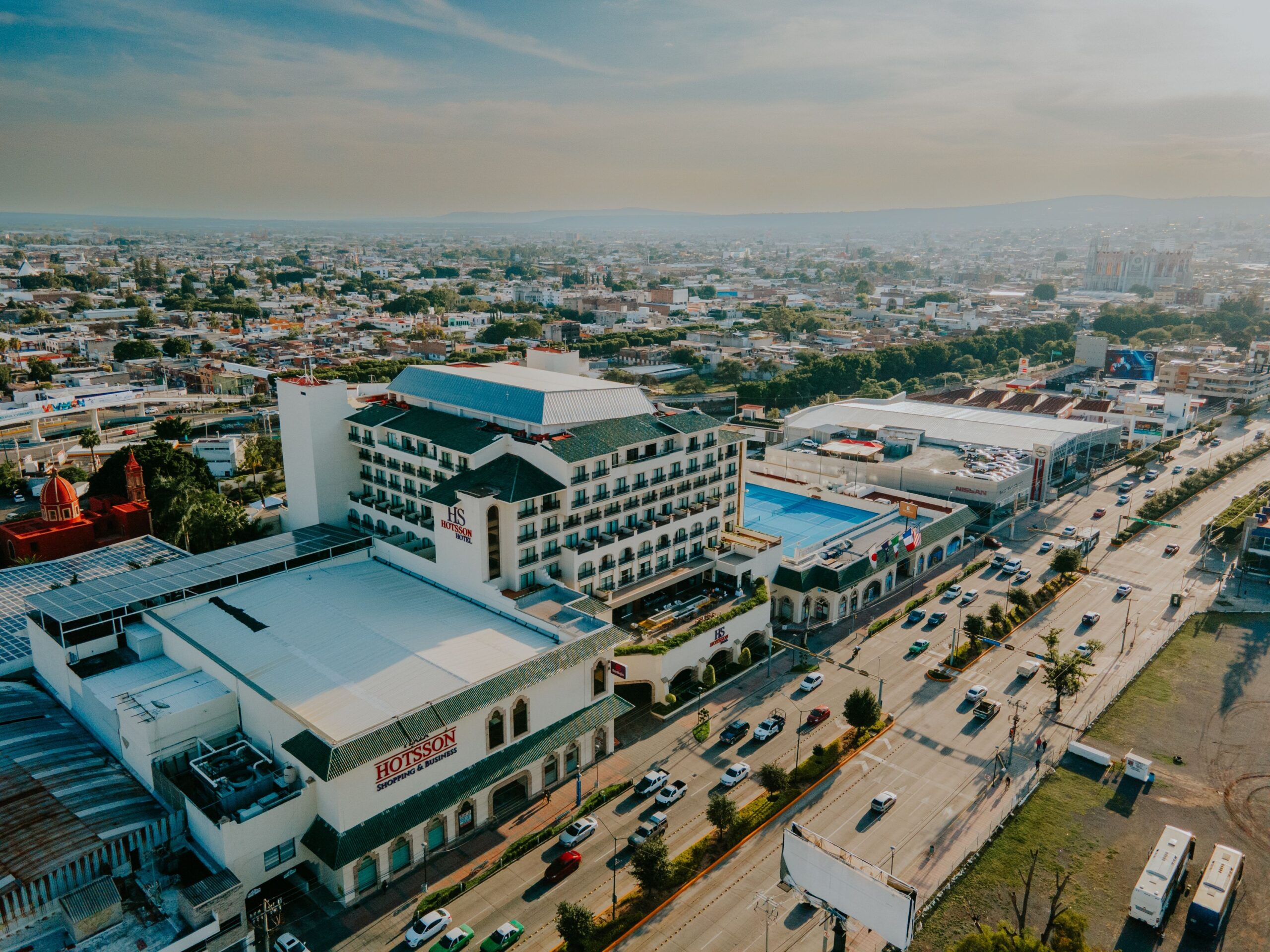 Rooftop pool and skyline view at a hotel in Mexico City
